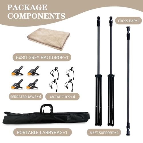 6.5x6.5 ft Photo Backdrop Stand with 6Wx8H ft Abstract Backdrop,Beige | 2-in-1 Portable, 6.5Wx6.5H ft Adjustable Stand, 6Wx8H ft Abstract photography background, 8 Clamps, Storage Bag Included - color: Beige, size: 6x8ft