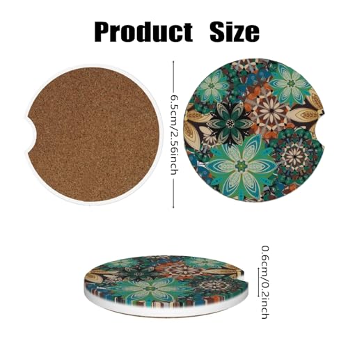 Car Cup Holder Coasters, 2 Pcs Ceramic Coasters with Finger Slot and Cork Back, Anti-Slip Shock Absorbing Women and Men Universal Car Accessories - Vintage Flower - color: Vintage Flower