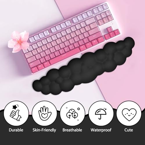 JIKIOU Upgrade Leather Cloud Keyboard Wrist Rest, Cloud Wrist Rest with Non-Slip PU Base, Comfortable Memory Foam Wrist Rest for Computer Laptop Mac Gaming Office and Pain Relief Christmas Wish Gift - color: 03matte Black