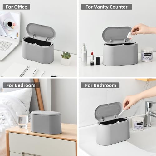 SUBEKYU 0.5 Gal Mini Countertop Trash Can with Lid for Desktop, Small Garbage Can for Office, Tiny Wastebasket, Plastic, Light Grey - color: Light Grey 0.5 Gal with Lid