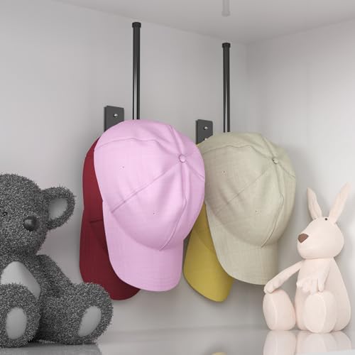 2 Pack Black Hat Racks for Baseball Caps, Stainless Steel Hat Organizer for Baseball Cap, Hat Holder Storage Organizer, Hat Hanger Strong Adhesive/Wall Drilled for Door, Bedroom, Closet(8.26 in) - color: Black, size: 2 Pack 8.26 in