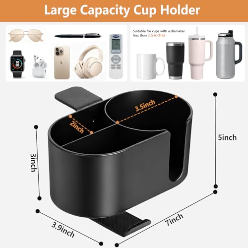 MYITYARD 4 in 1 Desk Cup Holder, Clamp On Drink Holder with Headphone Hanger, Anti-Spill Clip on Desk Organizer for Pen Phone Mug, Gaming Office Desk Accessories fits Most Desks - color: Black-2 with Headphone Hanger