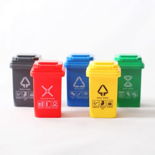 Miniature Garbage Can Set 5, Dollhouse Miniature Waste Bins, Dollhouse Mini Rubbish Garbage Trash Dump Bin, Recycle Bin, Trash Can, for Garbage Collection, Dollhouse Decoration