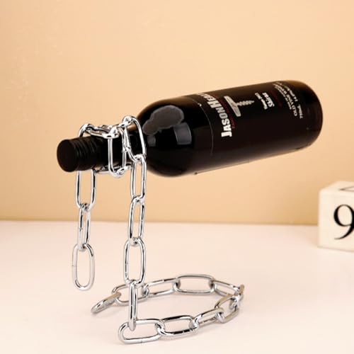 Floating Wine Bottle Holder - Magic Steel Chain Wine Rack, Metal Wine Bottle Holder, Wine Bottle Stand for Bar and Home Decoration (Silver) - color: Silver