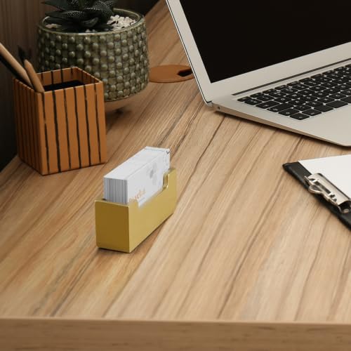 Bivvclaz Gold Business Card Holder Desk, Wood Business Card Organizer Desktop Business Card Display Stand for Office Tabletop Exhibition, Small Business Essentials - color: Gold