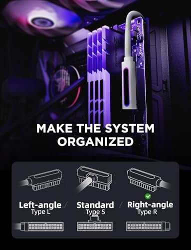 AsiaHorse Hydrus-24PIN PC PSU Extension Cable ARGB LED, Copper Wire Motherboard Power Extension Cable Integrated Design, 2000W Power (Whole Set), PC Power Cord for Cable Management Right Out - color: White, size: For MB 24pin-TYPE R(11.8in/30cm)