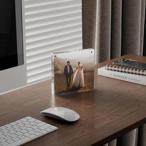 ATZYmolin 4x4 Acrylic Picture Frame 3 Pack, 20mm Thick Magnetic Double Sided Display 20% Thicker- Frameless Clear Transparent Photo Frame for Desktop/Tabletop, Self Standing with Microfiber Cloth - size: 4x4"