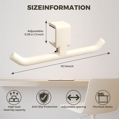 80-lb Heavy-Duty Bag Hook for Desk or Table,Adjustable Purse Hanger,Purse Hook,Backpack Holder for Table & Handbag Hanger,Space-Saving Organizer for Classroom, Dorm Office,Home,and Cafe Tables (White) - color: White