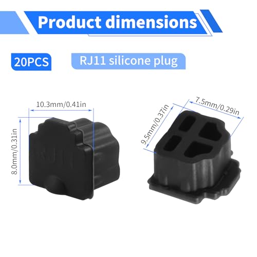 RJ11 Plug Protective Cover 20 Pcs Anti-Dust Protector Caps, Plug Protector Caps for RJ11 Female Ports and Computers Black Silica Gel - color: Black, size: RJ11