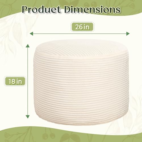 Round Corduroy Ottoman Foot Rest Pouf for Living Room Couch - Soft Plush Shredded Foam Filled Hassock Stool, Comfy Footstool - color: Beige, size: 26"D x 26"W x 18"H