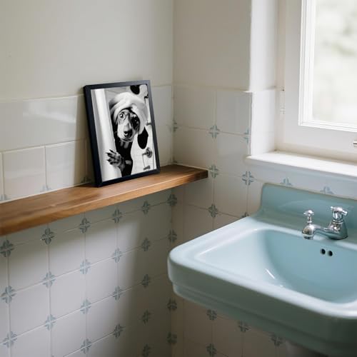 XYHYRA Black and White Bathroom Wall Art, Funny Dachshund Canvas Prints Poster, Cute Animal Wall Decor Picture, Modern Farmhouse Restroom Bathroom Home Decoration 12x16 Inch Wood Framed - color: Black and White Animation-A, size: 16"L x 12"W