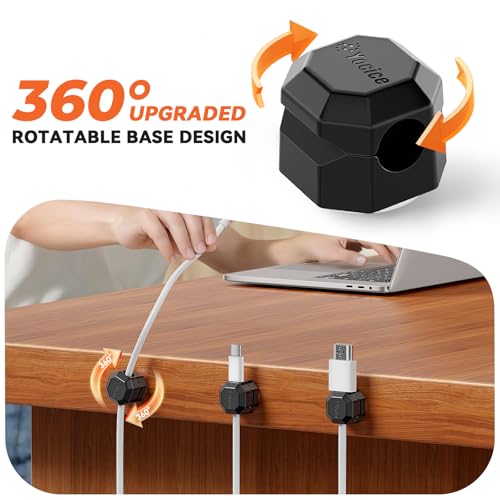 8 Pack Rotatable Cable Clips,Spring Cord Organizer Desk Cable Management Cord Holder Adhesive Phone Charger Cord Clips for Home Office Car Wall Nightstand Accessories Black - color: Black, size: 8 Pack