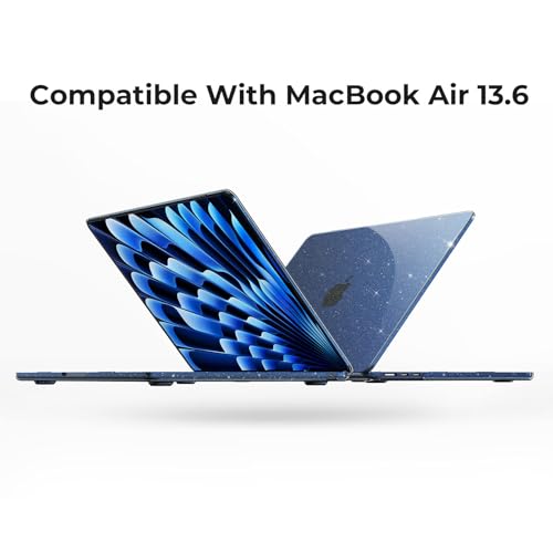 EooCoo Case Compatible with MacBook Air 13 inch M5 2026-2022 Release M4 M3 M2 A3449 A3240 A3113 A2681, Glitter Hard Shell&Keyboard Skin Cover&Screen Protector for Mac Air 13.6 inch, Sparkly Midnight - color: Glitter Midnight