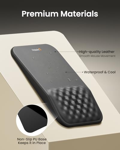 ProtoArc MP50 Ergonomic Mouse Pad with Wrist Rest, PU Leather Mousepad with Soft Memory Foam and Non-Slip PU Base for Pain Relief, Desk, Home, Office, 12x8 Inches, Black (Mouse Not Included) - color: Black PU Leather
