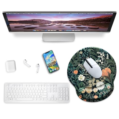 Floral Mouse Pad with Wrist Rest, Wildflower Ergonomic Mousepad Wrist Support for Desk, Green Plant Weed Gaming Mouse Pads for Wireless Mouse Computer Work Home Desk Accessories Office Supplies - color: Green Plant
