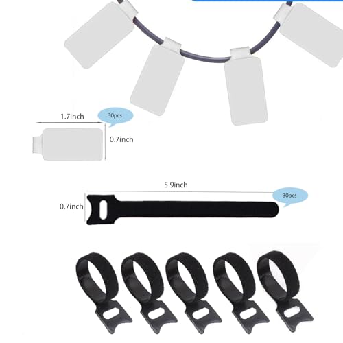 100 Pack Reusable Hook & Loop Cable Ties & Labels Kit - 50 Durable Cord/Wire Tags + 50 Self-Gripping Straps for Electronics Organizing, Home Office Cord Management (White & Black) - color: White & Black