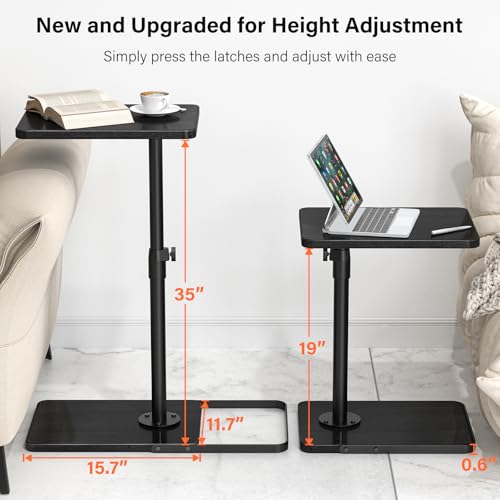 TV Tray Table for Couch - Adjustable Height & 360°Swivel Panel Design,Larger Metal and Wooden Base to Prevent Slipping,Sofa Armrest Tray Table for Eating Laptop Couch Bed Dinner or Small Space - color: Black, size: Standard 1 Pack