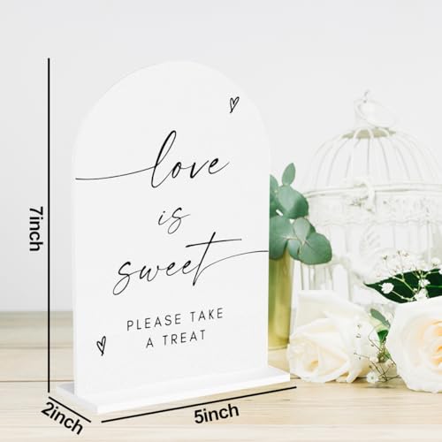 Love Is Sweet Take A Treat Acrylic Sign, Dessert Bar Dessert Table Sign, Wedding Engagement Bridal Shower Decor for Ceremony Party Reception Table Desk Decor - color: LoveIs Is Sweet Take A Treat