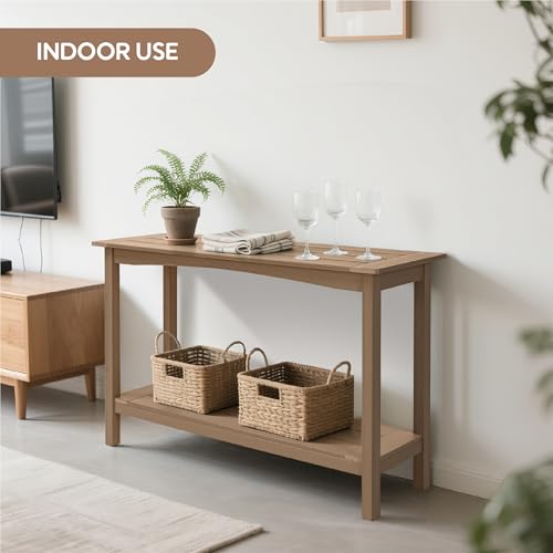 Weatherproof HIPS Outdoor Console Table, 48'' 2-Shelf Side Table Indoor/Outdoor Use, Multifunctional Buffet Table Bar Storage Organizer for Entryway, Patio, Outside Plant Stand Table, Brown - color: Brown