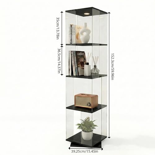 360° Rotating Glass Display Cabinet with LED Lights, Tempered Glass Curio Cabinet with Rotating Base, Modern Display Case for Collectibles, Figurines, Home Decor-Black - color: Black, size: 1-Door 4-shelf-LED-Rotation