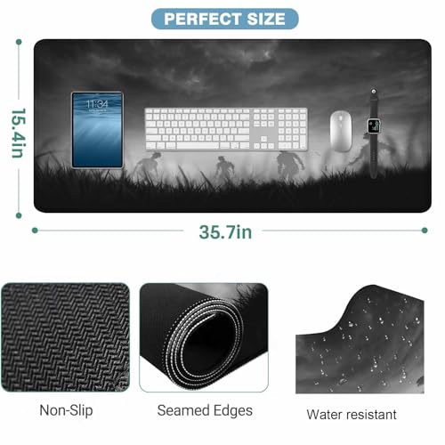 Creepy Zombies Gaming Mouse Pad Haunted Field Eerie Landscape Halloween Large Mousepad Desk Keyboard Mat for PC,Home,Office 35.4"X15.7" - color: Creepy zombies