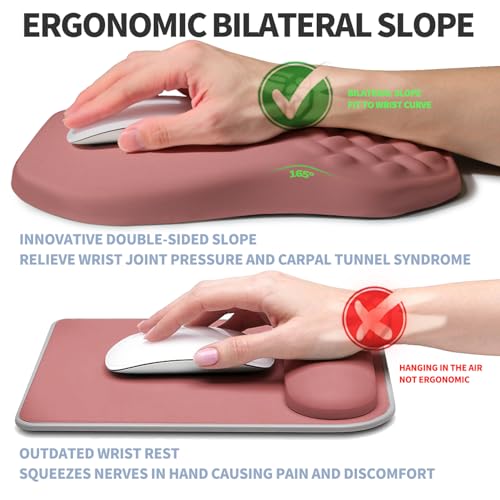 Ergonomic Raised Mouse Pad Wrist Support with Bilateral Slope Memory Foam Mousepad for Wrist Rest and Carpal Tunnel Pain Relief 11.8x7.9〃 Salmon Pink - color: Salmon Pink