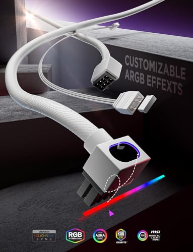 AsiaHorse Hydrus-8PIN CPU PSU Extension Cable ARGB Light, Copper Wire Motherboard Power Extension Cable Integrated Minimalist Design, 2000W Power (Whole Set), PC Power Cord for CPU Cable Management - color: White, size: For CPU 8pin (11.8in/30cm)