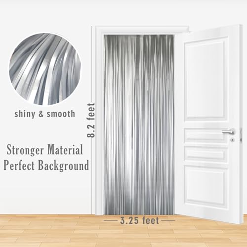 GOER 3.2 ft x 8.2 ft Metallic Tinsel Foil Fringe Curtains Party Photo Backdrop Party Streamers for Birthday,Graduation,New Year Eve Decorations Wedding Decor (1 Pack,Matte Silver,Thick Material) - color: Matte Silver, size: 1 Pack