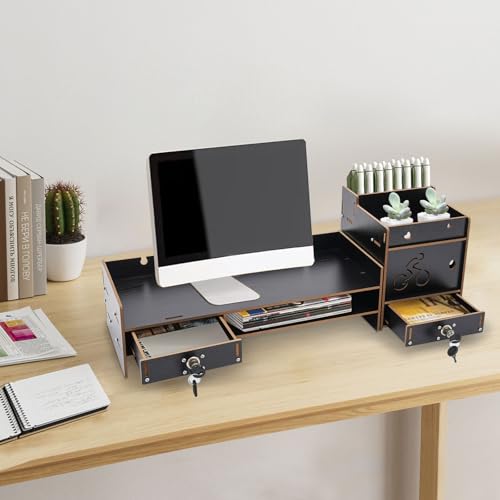 Computer Monitor Stand, Computer Rack with Drawers, Two top Platforms Desk Organizer Monitor Stand with Extra Large Storage Desktop Computer Stand for PC, Laptop, Printer, Screen, TV (05) - size: 05