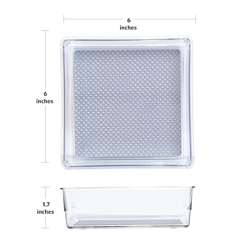 Glad Drawer Organizer Bin, 6x6 - Heavy Duty Clear Plastic Storage Tray for Junk Drawers, Kitchen Utensils, Bathroom Vanity, and Organizing Pantry - BPA Free, Food Safe, Non Slip - size: 6x6
