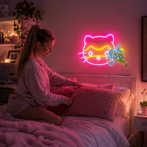 Neon Sign, Neon Signs for Wall Decor - Dimmable LED Light Signs Home Decor for Bedroom, Man Cave, Gaming Room, Party, Club, Bar Decoration - Christmas Halloween Easter Gift - color: Pink Cat
