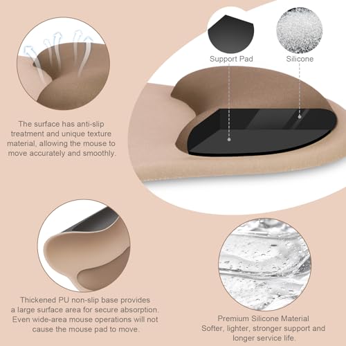 MOSISO Wrist Rest Support for Mouse Pad&Keyboard Set, Circle Curved Ergonomic Mousepad&Coaster Non-Slip Base Home/Office Pain Relief&Easy Typing Pad with Soft Cloth&Silicone Lining, Mocha - color: Mocha