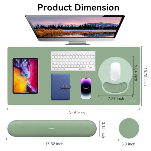 MOSISO Wrist Rest for Keyboard Mouse Pad Set, Large Gaming Deskpad&Circle Curved Mousepad&Keyboard Wrist Rest&Coaster, Ergonomic Non-Slip Mousepad&Easy Typing Pad with Silicone Lining, Green - color: Green