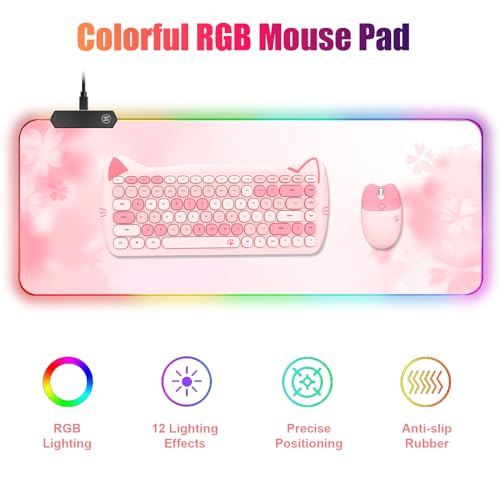 RGB Large Gaming Mouse Pad, Extended Mouse Pad with 12 Lighting Effects, Water Proof Mutispandex Surface, Non-Slip Rubber Base, 80x30 cm / 31.5×11.8 in (Sakura) - color: Sakura