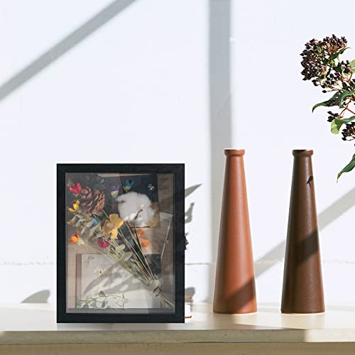 GraduationMall 8x10 Wood Shadow Box Frame Glass Door Display Case with Linen Back and 6 Stick Pins,1.5 inches Interior Depth,Ideal for Memorabilia Pictures Flowers Medals Tickets Rustic Black - color: Rustic Black, size: 8x10