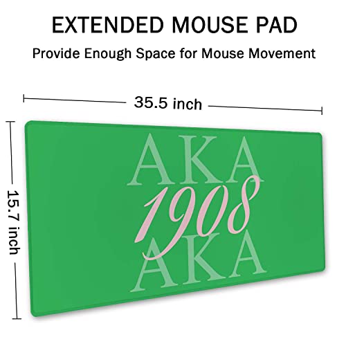 SSOIU Extended Gaming Mouse Pad (35.5x15.7 in), Large Stable Rubber Base Mousepad with Stitched Edges, Keyboard Mouse Mat Desk Pad for Work, Game, Office, Home - AkA 1908 Cool Design Green Color - color: Aka 1908