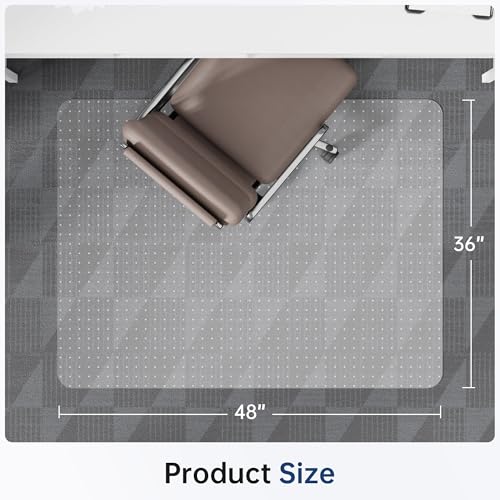 Office Chair Mat for Carpet, 36" x 48" Clear Computer Desk Chair Mat for Carpeted Floors, Easy Glide Plastic Floor Mats with Studs for Rolling Chair in Office Home - color: Flat-pile Carpets, size: 36'' x 48'' Rectangle
