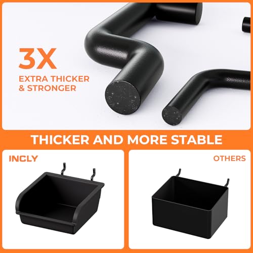 INCLY 220PCS Extra Thick Pegboard Accessories Organizer Kit for 1/4 Inch Pegboard, Heavy Duty Black Pegboard Hooks with Bins & Peg Lock, Peg Board Hooks Assortment for Garage Wall Hanging Tools - size: 220PCS