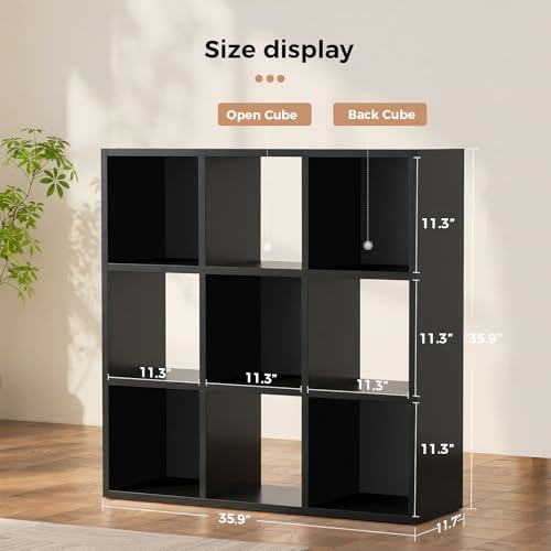 LUCKLIFE 9-Cube Storage Organizer, Stackable Modular Bookcase Shelf with Vertical or Horizontal Use, Fits 11×11" Bins, Optional Back Panels, for Living Room, Office, Black - color: 9 Cube - Black