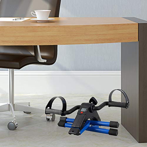 Folding Pedal Exerciser, Mini Under Desk Bike - Portable Foot Hand Cycle Peddler Machine Bicycle Exerciser for Arm Leg While Sitting - color: Blue