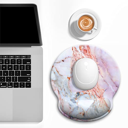 Ergonomic Mouse Pad with Wrist Support, Marble Style Memory Foam Wrist Rest Mouse Pads, Cute Computer Laptop Office Accessories Decor, Pain Relief Mousepad for Work Gaming Women Girls, Pink - color: Pink Marble