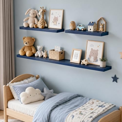 fuqing Dark Blue Floating Shelves | 24 Inch Floating Shelves for Wall Set of 2 | 24" W x 6.7" D x 1.4" H Blue Shelves for Bathroom Living Room Bedroom Kitchen - color: Dark Blue, size: 24 Inch-UP