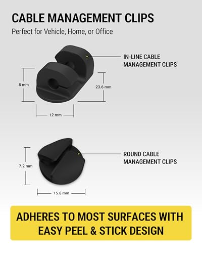 Scosche CMAA2R-6PKRP 6 Pack Adhesive Cable Management Clip Kit in Two Styles, Cord Organizer, Wire Holder for Desk, Nightstand, Phone Charger, Computer, Home, Office, Car, Black - style: 3 Oblong & 3 Round