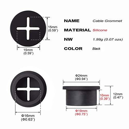 Keenkee Cable Cord Grommet 3/4 Inch Flexible Wire Rubber Grommets for Desk and Other Furnitures Wire Hole Cover Cable Management Wire Organizer Cable Pass Through (8 Pack), Black Color - color: Black