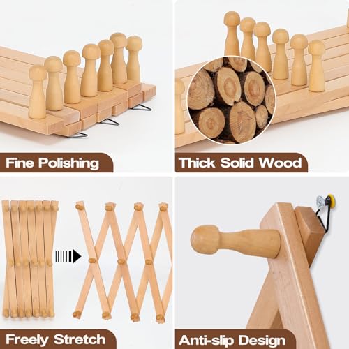SCUNDA Wall Rack with 20 Hooks, Wooden Wall Expandable Coat Rack for Coat, Hats, Baseball Caps, Coffee Mug, Jewelry(Natural) - color: Natural, size: 20 Hooks