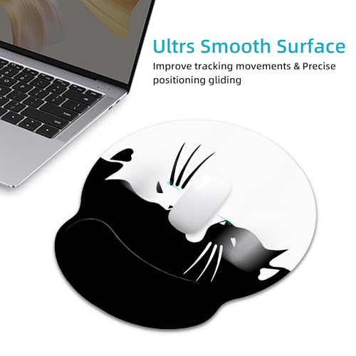 Ergonomic Mouse Pad with Wrist Support,White and Black Cat Mouse Pad with Wrist Rest,Relieve Wrist Pain Mousepad Non-Slip Rubber Base,Mouse Pads for Desk,Computers,Laptop,Office,Home,Accessories - color: White And Black Cat
