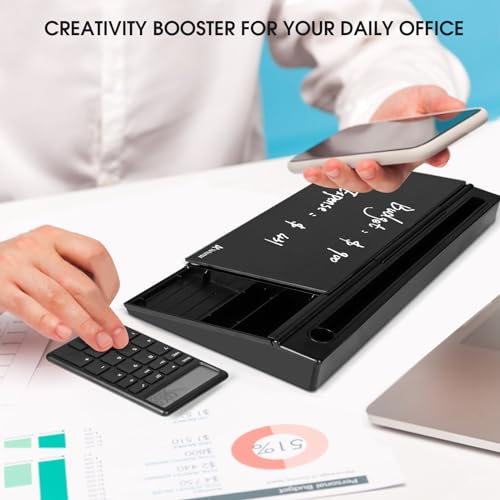 Varhomax Glass Desk Whiteboard Gray with Calculator, Desktop Organizer Dry Erase White Board with Storage, to Do List Memo Notepad for Home Office and School Supplies - color: Calculator-black