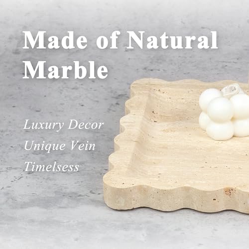 Square Travertine Vanity Tray with Scalloped Edge - Natural Stone Perfume Tray Decor for Dresser, Vanity, Kitchen, Home Decor, Decorative Square Stone Tray - Travertine 8 * 8 inch - color: Travertine
