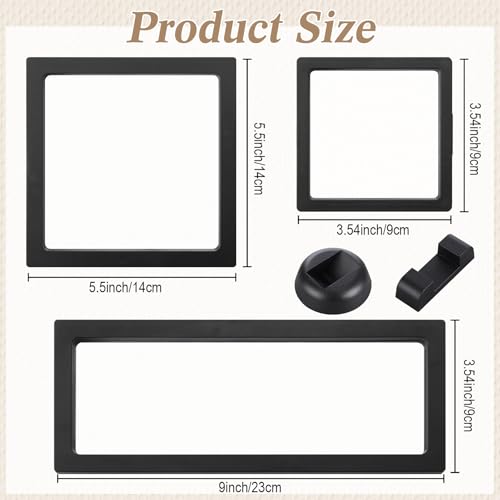 Harloon 12 Pcs 3D Floating Display Case Floating Frame Display Holder Stand Challenge Coin Jewelry Frame Box for AA Medallions Fossil Rock Gemstones Specimen(Black White,Multiple Sizes,Multiple Base) - color: Black White, size: Multiple Sizes, style: Squa