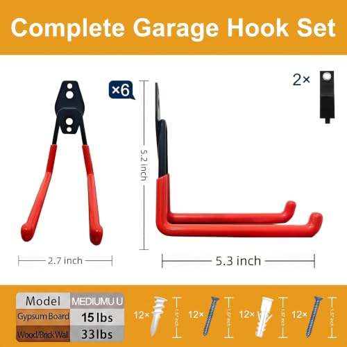 Garage Hooks, 6 Pack Medium Square Wall Hooks for Hanging Heavy Duty Ladders, Bikes, Tools Ideal for Garage, Garden, Basement Utility Room Storage (Orange) - color: Orange, size: Medium Square-6pcs